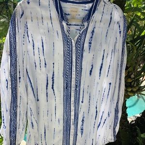 Chico's Tie-Dye Boho Shirt, Blue/White Sz 2